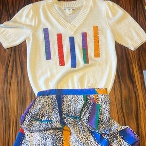 90’s graphic print skirt and sweater set! Size 8 (small)